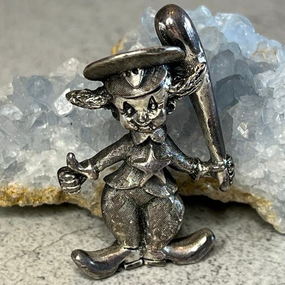 Tortolani Jewelry - Vintage Tortolani dark silver tone clown cop brooch estate signed pin police